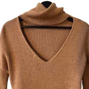 Maeve by Anthropologie Brown Women’s Turtleneck with Cowl Neck Open Back